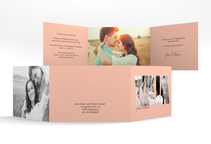 Hochzeitseinladung Letters A6 Doppel-Klappkarte apricot