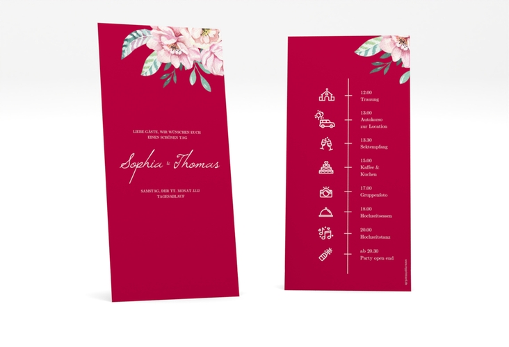 Tagesablauf Hochzeit Blooming lange Karte hoch rot
