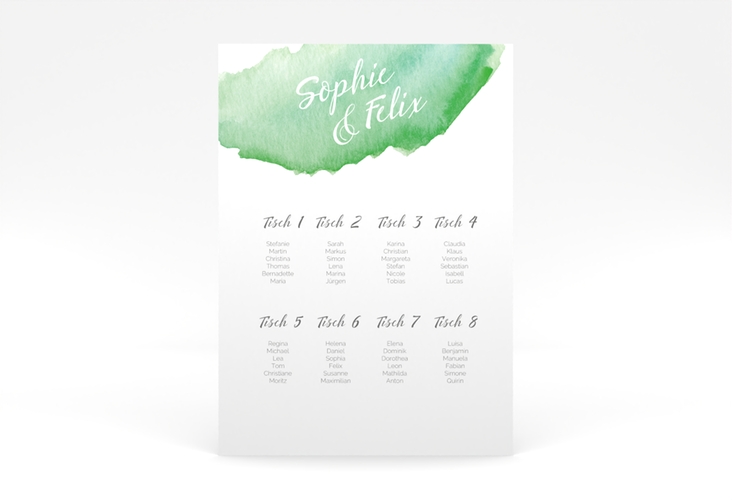 Sitzplan Poster Hochzeit Aquarella 50 x 70 cm Poster gruen