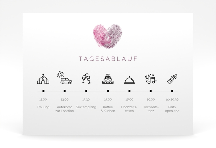 Tagesablauf Poster Hochzeit Fingerprint 70 x 50 cm Poster pink schlicht mit Fingerabdruck-Motiv