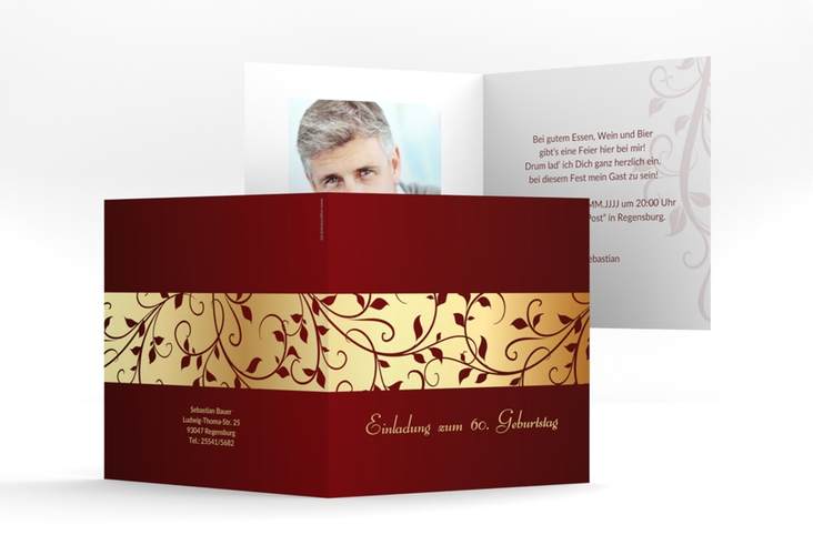 Einladung 60. Geburtstag Hermann/Hermine quadr. Klappkarte gold