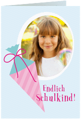 Klick: Details zu Einschulungskarte "Schultüte" anzeigen Einschulungskarte Schultüte A6 Klappkarte hoch blau