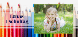 Klick: Details zu Einschulungskarte "Farbstifte" anzeigen Einschulungskarte Farbstifte lange Karte quer bunt