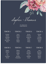 Klick: Details zu Sitzplan Leinwand Hochzeit "Blooming" anzeigen Sitzplan Leinwand Hochzeit Blooming 50 x 70 cm Leinwand blau