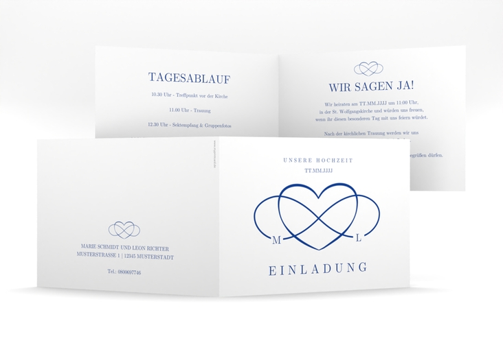 Hochzeitseinladung Infinity mittlere Klappkarte quer blau