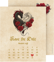 Klick: Details zu Save the Date-Kalenderblatt "Drachenliebe" anzeigen Save the Date-Kalenderblatt Drachenliebe Kalenderblatt-Karte beige mit Folie