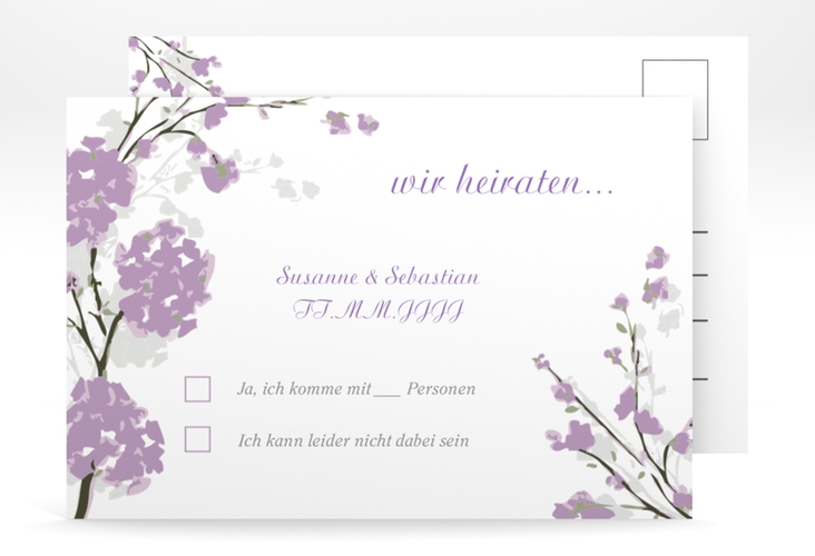Antwortkarte Hochzeit Salerno A6 Postkarte flieder