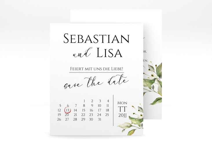 Save the Date-Kalenderblatt Leaves Kalenderblatt-Karte weiss