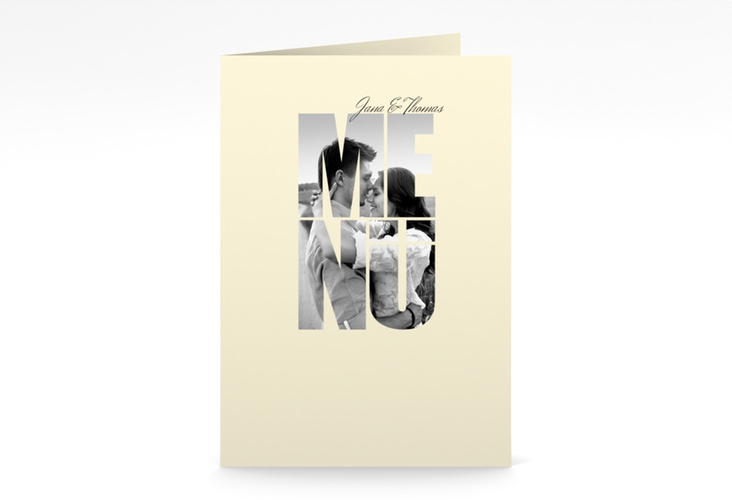 Menükarte Hochzeit Letters A5 Klappkarte hoch beige hochglanz