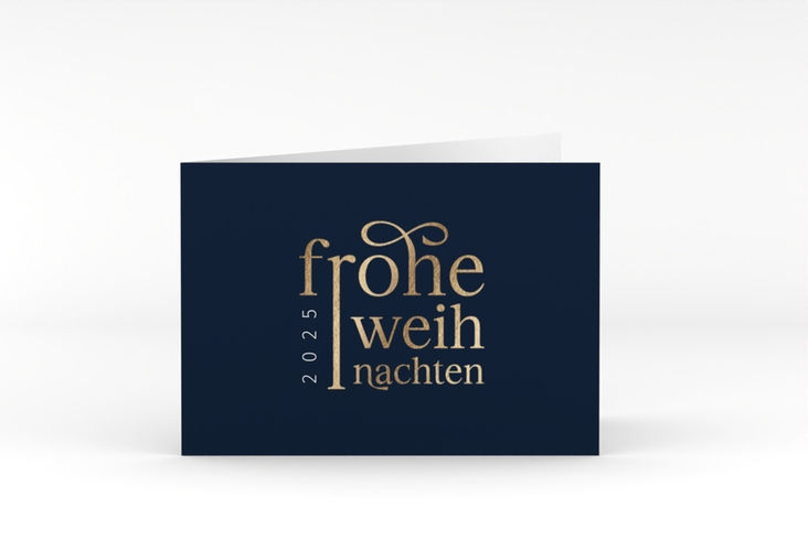 Geschäftliche Weihnachtskarte Präsent A6 Klappkarte quer blau hochglanz
