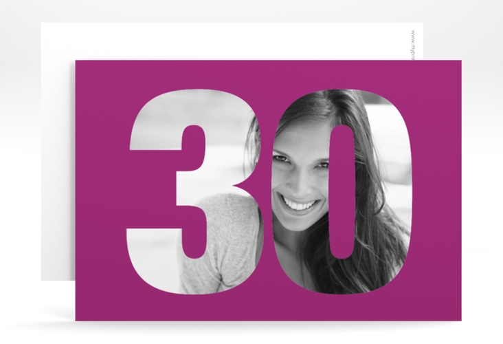 Einladung 30. Geburtstag Numbers A6 Karte quer pink hochglanz