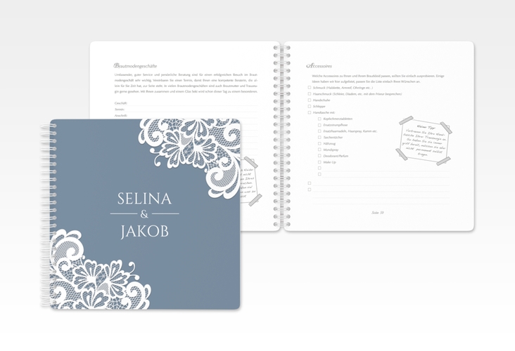 Trautagebuch Hochzeit Vintage Trautagebuch Hochzeit blau mit floraler Spitze