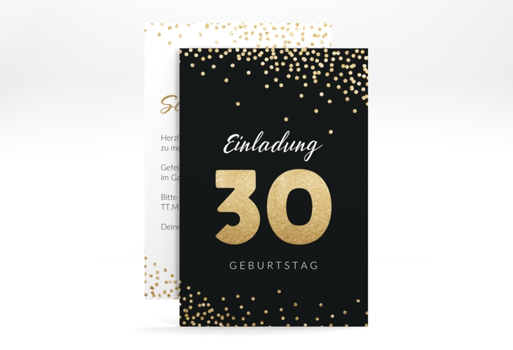 Einladung 30. Geburtstag Glitzer A6 Karte hoch gold