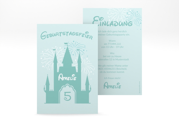 Einladungskarte Kindergeburtstag Schloss A6 Karte hoch mint hochglanz