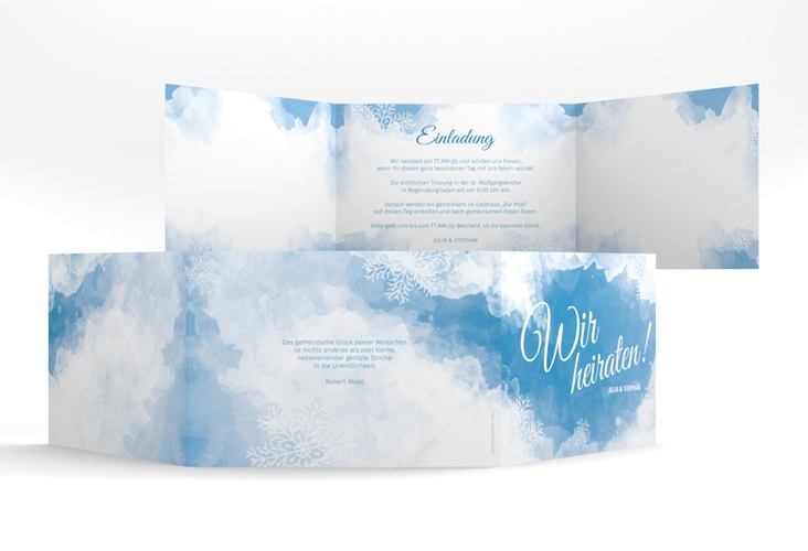 Hochzeitseinladung Frozen A6 Doppel-Klappkarte hochglanz mit Winter-Design
