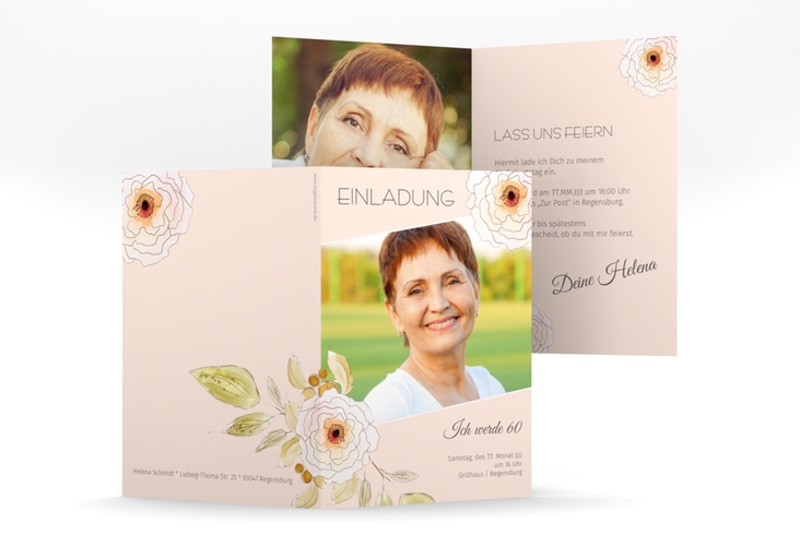Einladung 60. Geburtstag Fleur A6 Klappkarte hoch