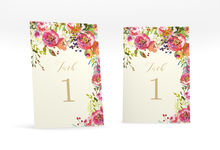 Tischnummer Hochzeit Flowerbomb Tischaufsteller beige