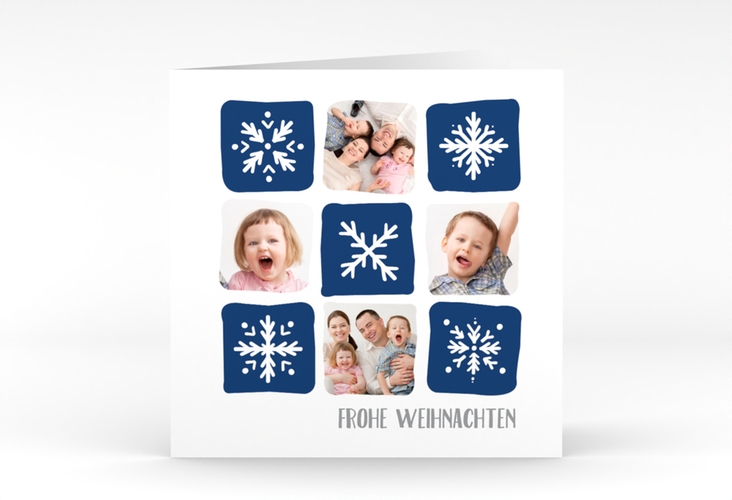 Weihnachtskarte Snowflakes quadr. Klappkarte blau hochglanz
