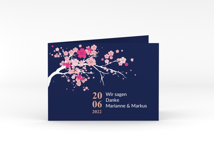 Danksagungskarte Hochzeit Sakura A6 Klappkarte quer blau