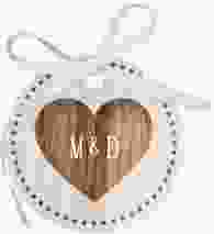 Geschenkanhänger Hochzeit Flair Geschenkanhänger, rund braun in rustikaler Holz-Optik mit Herz