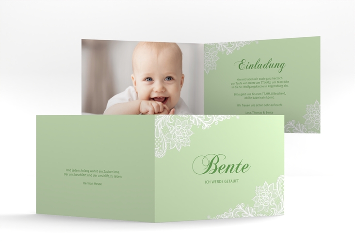 Einladung Taufe Destiny A6 Klappkarte quer gruen hochglanz