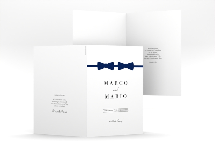 Kirchenheft Hochzeit Suits A5 Klappkarte hoch blau
