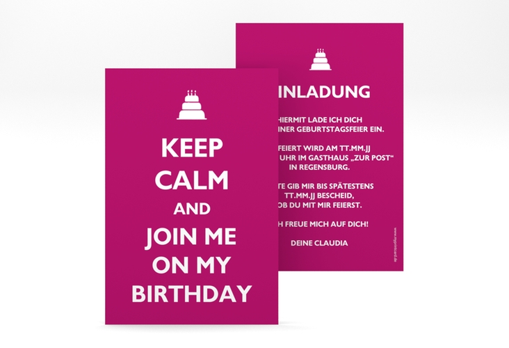 Einladung Geburtstag KeepCalm A6 Karte hoch pink hochglanz
