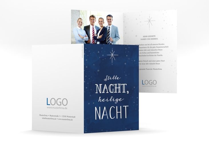 Business-Weihnachtskarte "Weihnachtszeit" A6 Klappkarte mit Stern am Nachthimmel