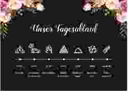 Tagesablauf Poster Hochzeit Flowers 70 x 50 cm Poster schwarz mit bunten Aquarell-Blumen