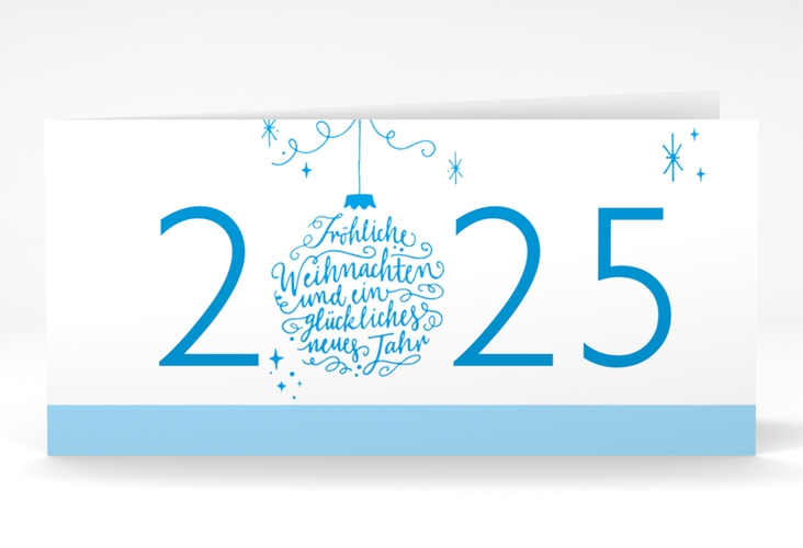 Geschäftliche Weihnachtskarte Typoart lange Klappkarte quer blau