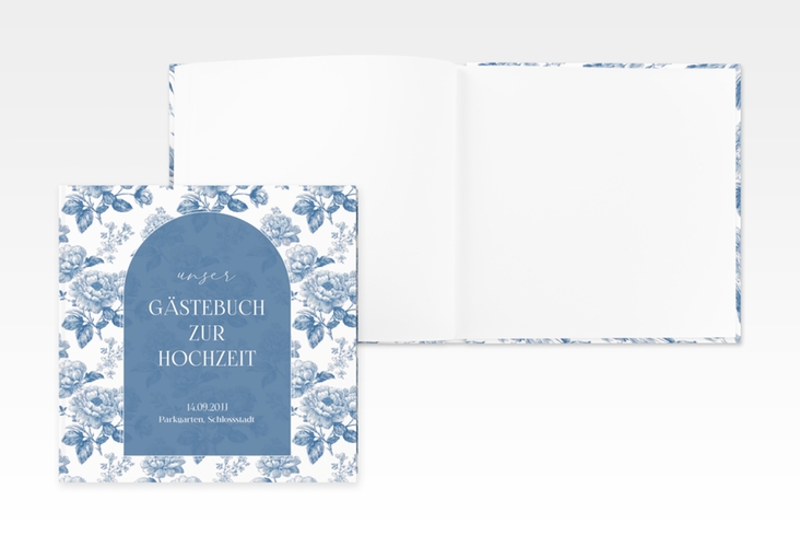 Gästebuch Creation Blue Floral 20 x 20 cm, Hardcover blau mit blauem Blumenmuster auf weißem Grund