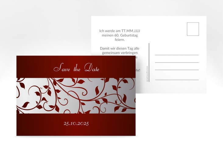 Save the Date-Postkarte Geburtstag Hermann/Hermine A6 Postkarte rot