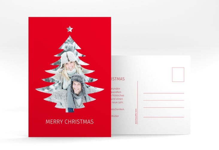 Weihnachtskarte Tanne A6 Postkarte rot hochglanz
