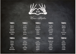 Klick: Details zu Sitzplan Poster Hochzeit "Skeleton" anzeigen Sitzplan Poster Hochzeit Skeleton 70 x 50 cm Poster schwarz mit Skelett-Händen