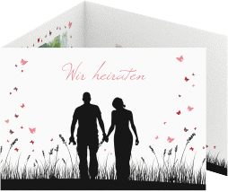 Klick: Details zu Einladung Hochzeit "Rouen" anzeigen Einladung Hochzeit Rouen A6 Doppel-Klappkarte schwarz