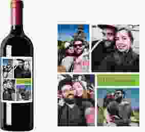 Weinetikett zur Hochzeit "Collage" Etikett Weinflasche 4er Set gruen