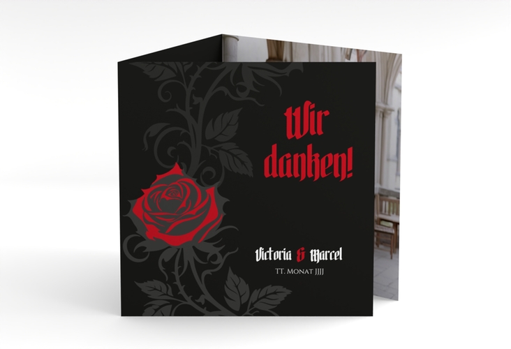 Danksagungskarte Hochzeit Red Rose quadr. Doppel-Klappkarte schwarz