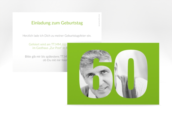 Einladung 60. Geburtstag Numbers A6 Karte quer gruen