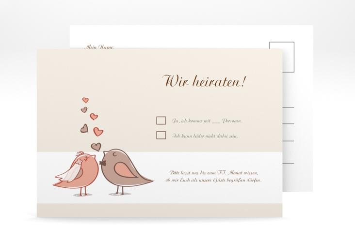 Antwortkarte Hochzeit Venedig A6 Postkarte mit Turteltauben-Paar im Cartoon-Stil