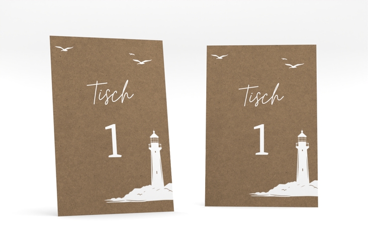 Tischnummer Hochzeit Leuchtturm Tischaufsteller Kraftpapier