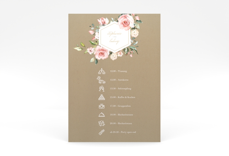 Tagesablauf Poster Hochzeit Graceful 50 x 70 cm Poster mit Rosenblüten in Rosa und Weiß