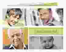 Einladung 80. Geburtstag Bilderserie A6 Klappkarte quer gruen mit mehreren Fotos