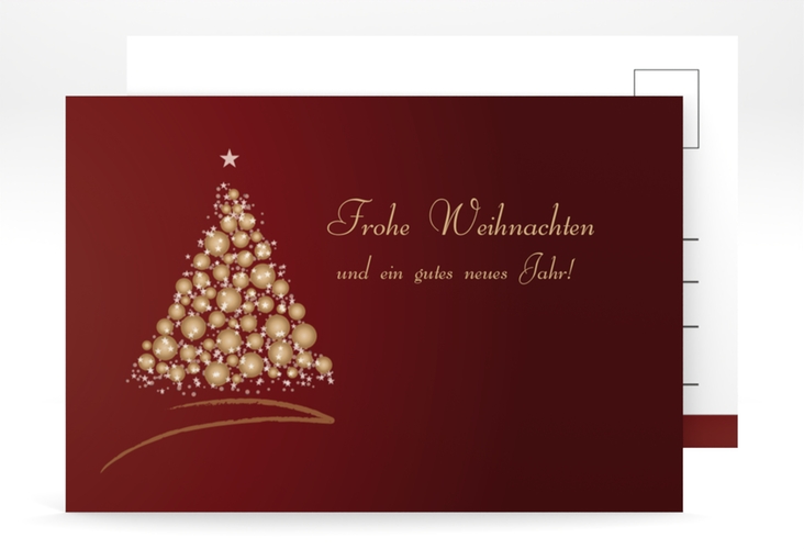 Weihnachtskarte Edel A6 Postkarte rot hochglanz mit Weihnachtsbaum-Motiv