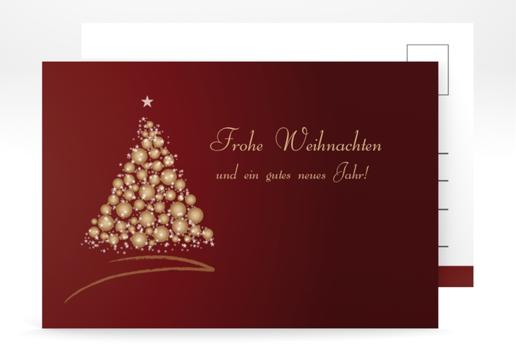 Weihnachtskarte Edel A6 Postkarte rot mit Weihnachtsbaum-Motiv