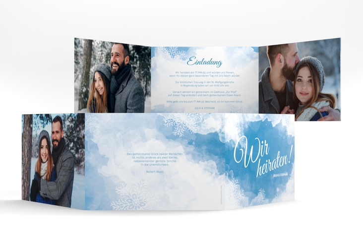 Hochzeitseinladung Frozen A6 Doppel-Klappkarte hochglanz mit Winter-Design