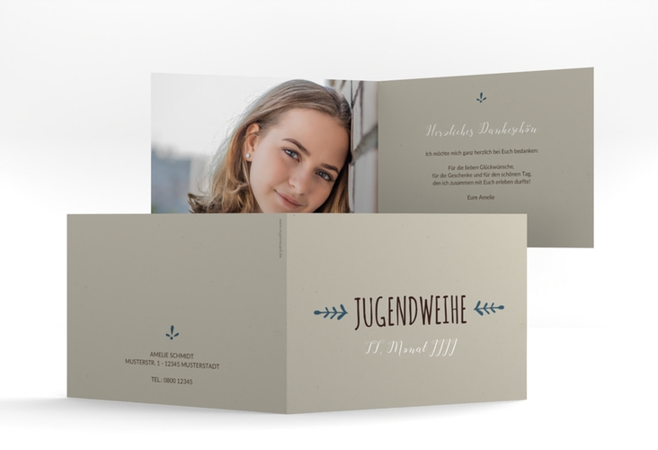 Danksagung Jugendweihe Jugendlich A6 Klappkarte quer blau