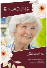 Einladung 80. Geburtstag Fleur A6 Klappkarte hoch rot