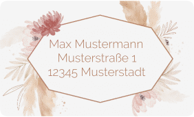 Klick: Details zu Empfängeretikett Hochzeit "Bohostyle" anzeigen Empfängeretikett Hochzeit Bohostyle 63,5 x 38,1 mm beige mit Pampasgras in Aquarell