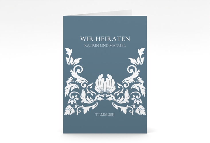 Einladungskarte Hochzeit Royal A6 Klappkarte hoch mit barockem Blumen-Ornament