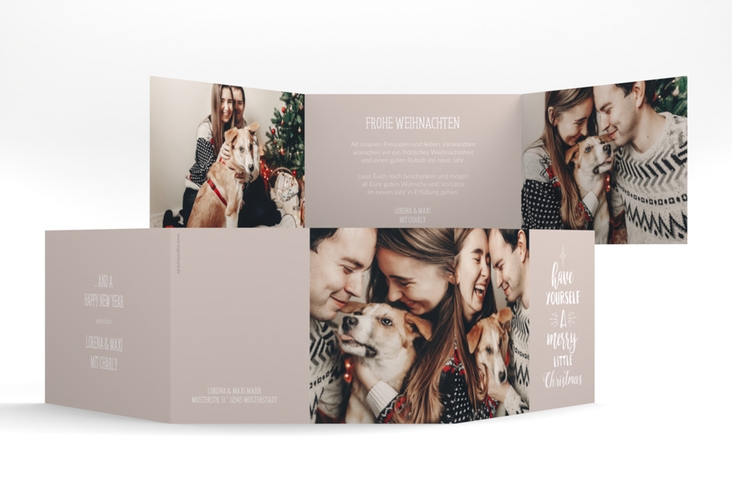 Weihnachtskarte Winterfreuden A6 Doppel-Klappkarte beige